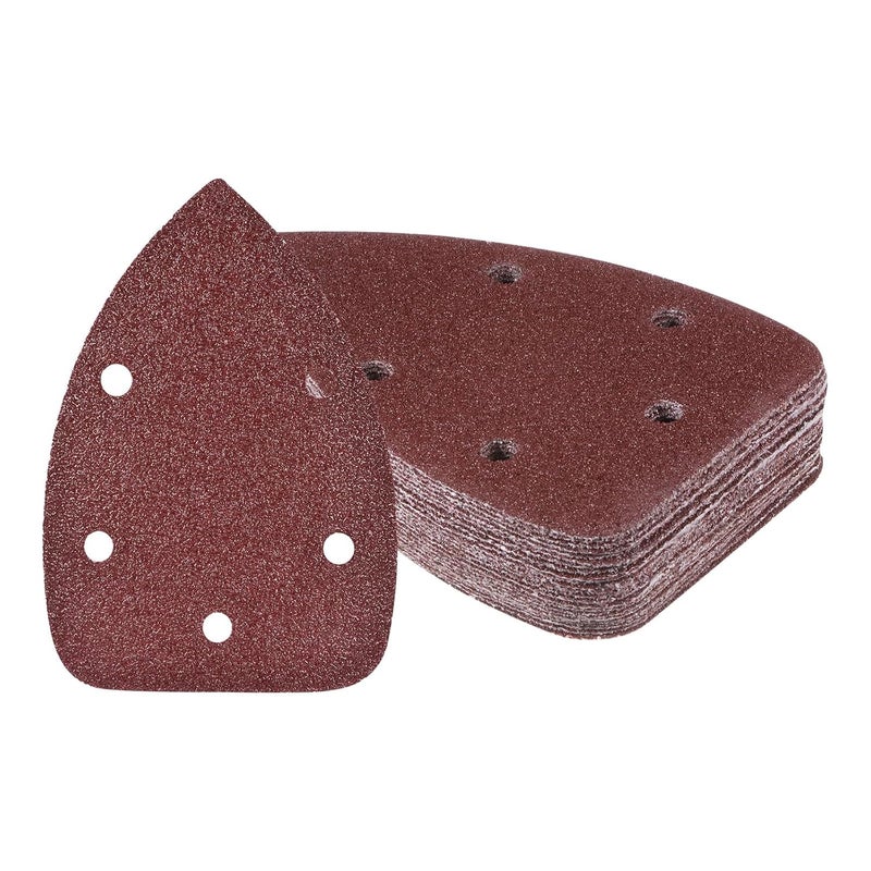 Kozelo 25pcs Mouse Sander Detail Sandpaper - [40 Grit, 3.5" x 5.5"] Triangle Hook and Loop Assorted Sanding Pads Sheet for Wood Furniture Polishing Use | 5 Hole, Aluminum Oxide - Image 1